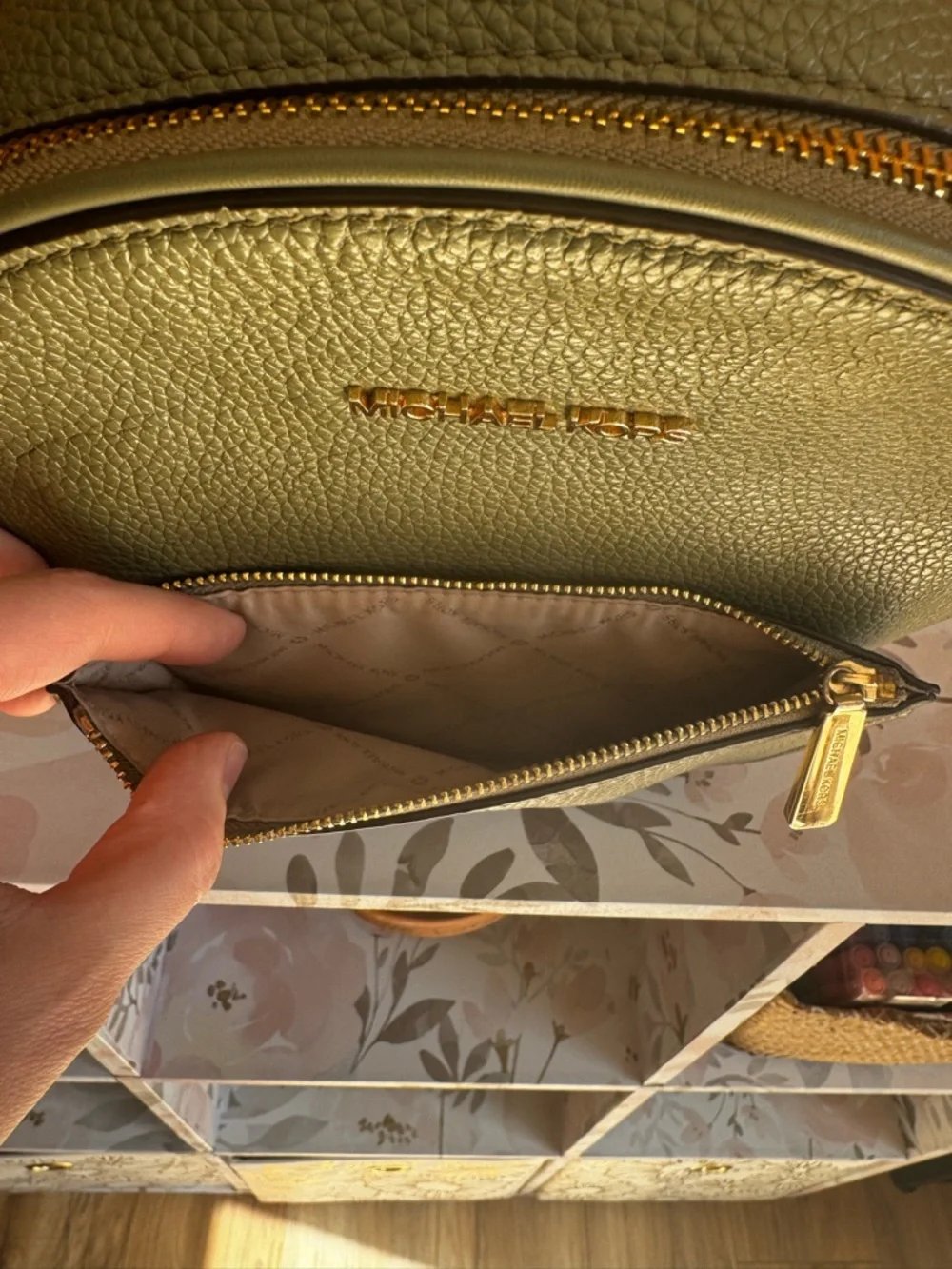 Michael Kors Olive Green Leather Backpack with Gold Hardwarw– Medium - Picture 10 of 12